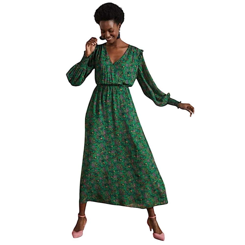 Boden Green Floral Midi Dress